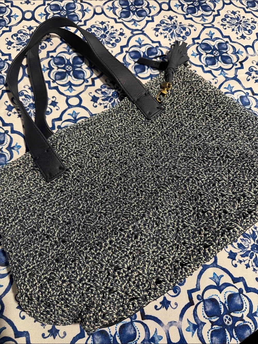 The Sak Navy blue and Gray Knit Tote Bag